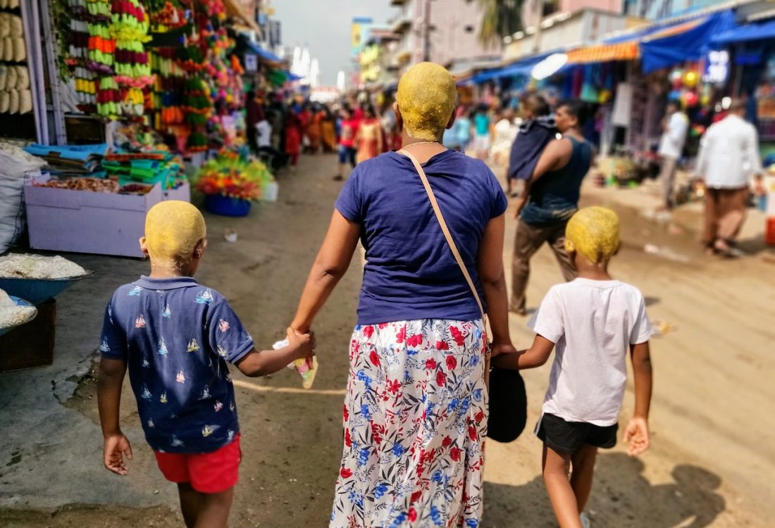 Vidhya et ses enfants en pélerinage chrétien à Velankanni, 2019 : © Manganelli